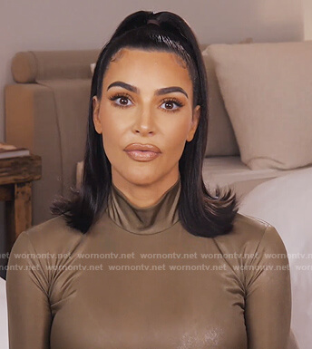 Kim's metallic turtleneck bodysuit on Keeping Up with the Kardashians