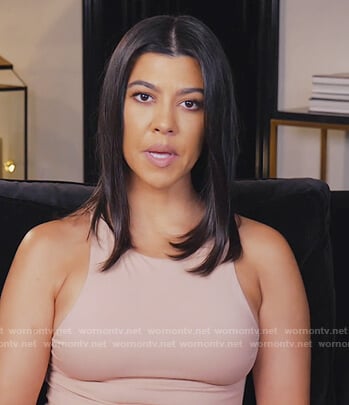 Kourtney's beige sleeveless bodysuit on Keeping Up with the Kardashians