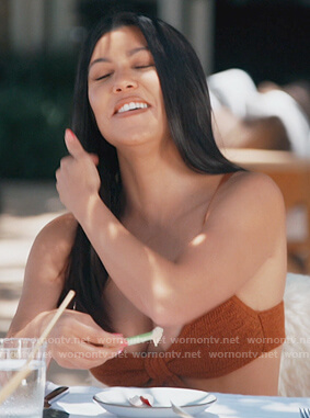 Kourtney's brown cutout knit dress on Keeping Up with the Kardashians