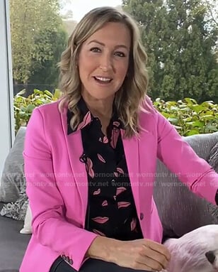 Lara's black and pink lip print blouse on Good Morning America