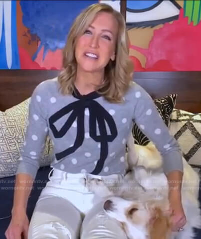 Lara's grey polka dot sweater with bow on Good Morning America