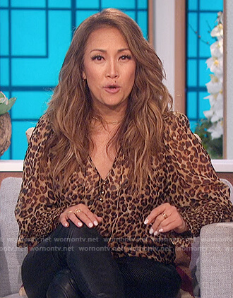 Carrie's leopard smocked blouse on The Talk