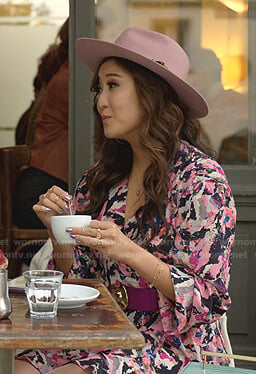 Mindy's abstract print wrap dress on Emily in Paris