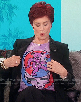 Sharon's purple tie dye teddy tee on The Talk