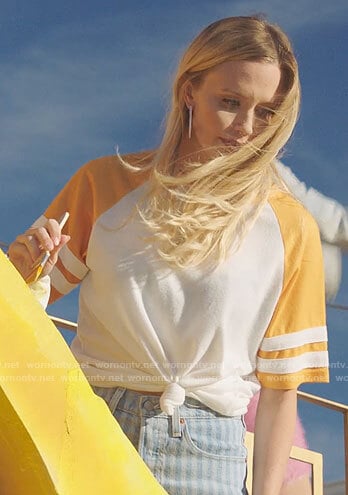 Rachel's yellow varsity tee on Filthy Rich