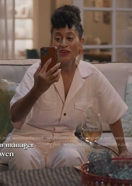 Rainbow's pink denim jumpsuit on Black-ish