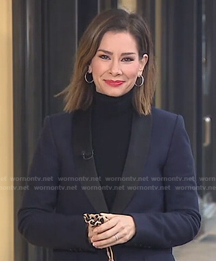 Rebecca's navy shawl collar blazer on Good Morning America