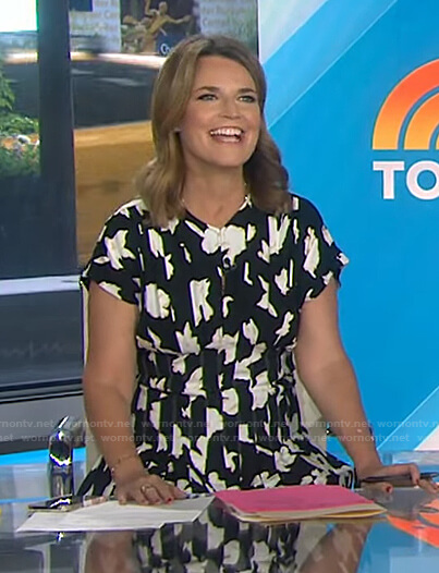Savannah's black floral pleated dress on Today