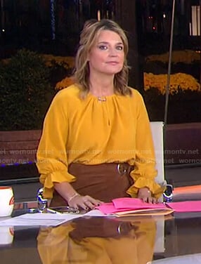 Savannah's yellow blouse and brown wrap skirt on Today