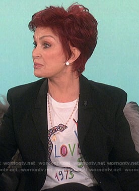 Sharon's white snake graphic tee on The Talk