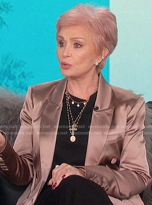 Sharon's pink satin double breasted blazer on The Talk