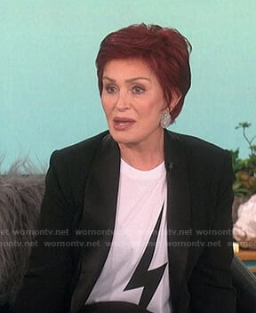 Sharon's white lightning bolt print tee on The Talk