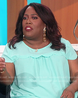 Sheryl's light blue scallop trim top on The Talk