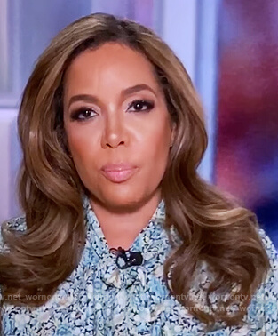 Sunny's blue floral tie neck blouse on The View