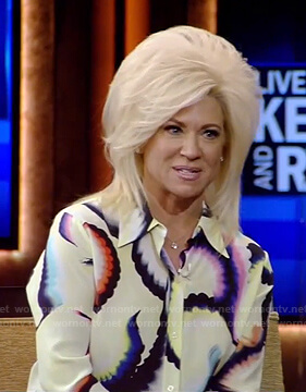 Theresa Caputo's yellow tie-dye blouse on Live with Kelly and Ryan