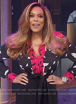 Wendy's black lip print blouse on The Wendy Williams Show