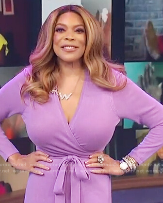 Wendy's purple knit wrap dress on The Wendy Williams Show