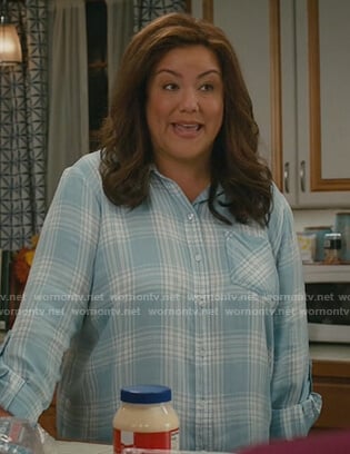 Katie's blue plaid shirt on American Housewife