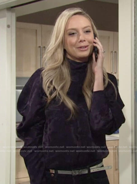 Abby's purple puff sleeve blouse on The Young and the Restless