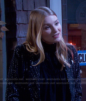 Allie's black smocked top and tweed blazer on Days of our Lives