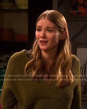 Allie's green ribbed v-neck sweater on Days of our Lives