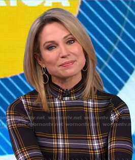 Amy's black plaid mock neck top on Good Morning America