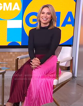 Amy's black top and red and pink pleated skirt on Good Morning America