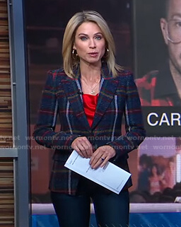 Amy's red top and plaid blazer on Good Morning America