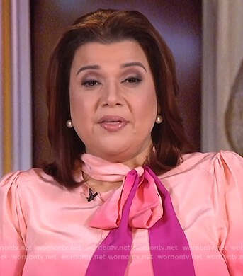 Ana's pink ombre tie neck blouse on The View
