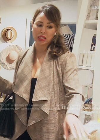 Kelly's plaid drape trench coat on The Real Housewives of Orange County