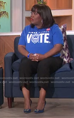 Sheryl's blue embellished pumps on The Talk