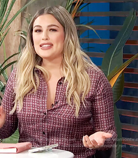 Carissa's red geometric print shirt on E! News Daily Pop