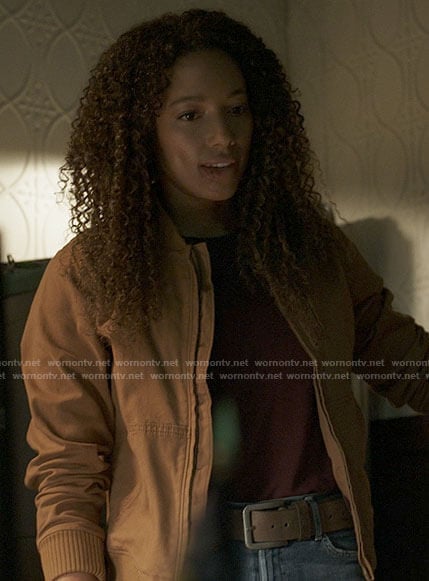 Cassie's tan bomber jacket on Big Sky
