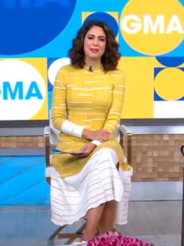 Cecilia's yellow and white ribbed knit dress on Good Morning America