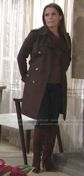 Chelsea's brown trench coat on The Young and the Restless