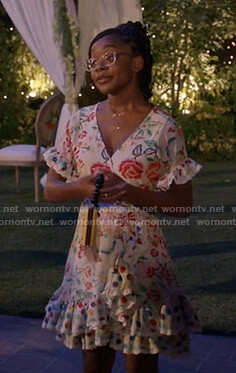 Diane's white floral ruffled wrap dress on Black-ish