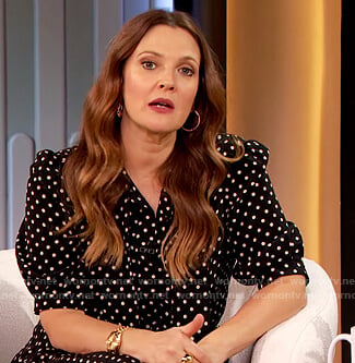 Drew's black polka dot dress on The Drew Barrymore Show