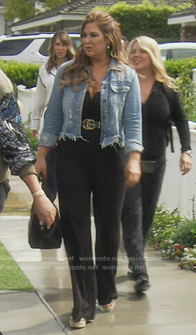 Emily's black notch neck jumpsuit on The Real Housewives of Orange County
