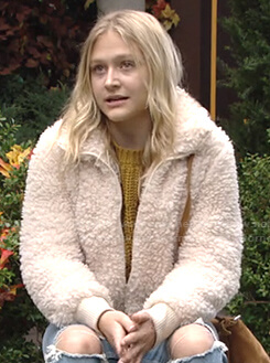 Faith's yellow sweater and white fleece jacket on The Young and the Restless