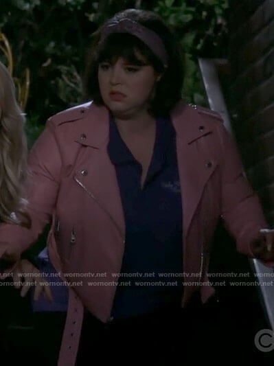 Gabby's pink leather moto jacket on B Positive