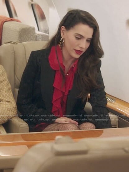 Ginger's black leopard print blazer on Filthy Rich