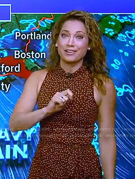Ginger's brown polka dot sleeveless dress on Good Morning America