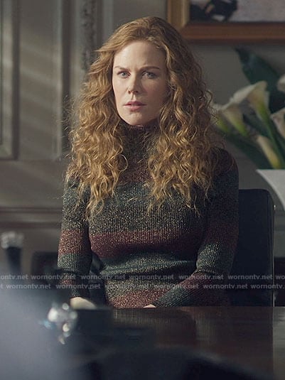 Grace's metallic striped turtleneck sweater on The Undoing