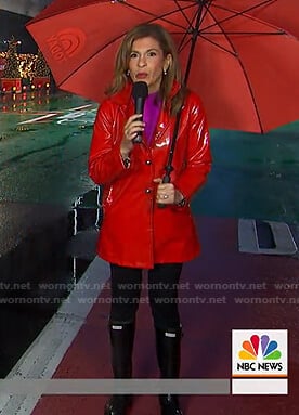 Hoda's red raincoat and rainboots on Today