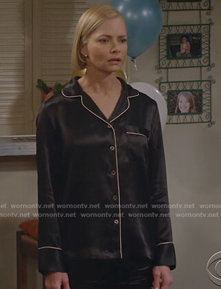 Jill's black satin pajamas on Mom