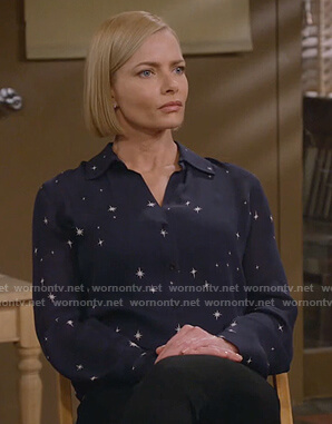 Jill's navy star print blouse on Mom