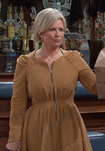Kayla's tan zip-front dress on Days of our Lives
