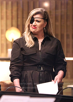Kelly's black belted zip front dress on The Voice