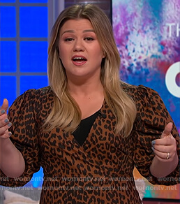 Kelly's brown leopard print wrap dress  on The Kelly Clarkson Show