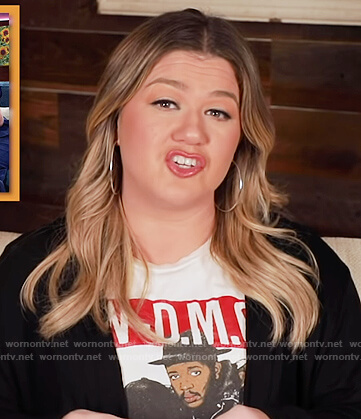 Kelly's white Run DMC graphic tee on The Kelly Clarkson Show